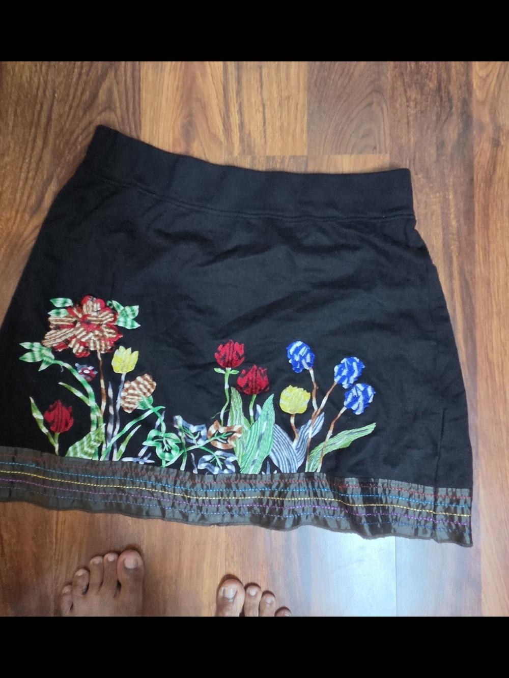 Desigual Back Floral Embroidered Mini A-Line Skirt